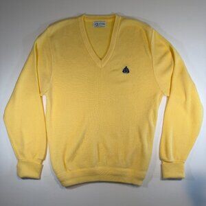 Vintage 90s IZOD Crest Preppy V Neck Sweater Yellow Large